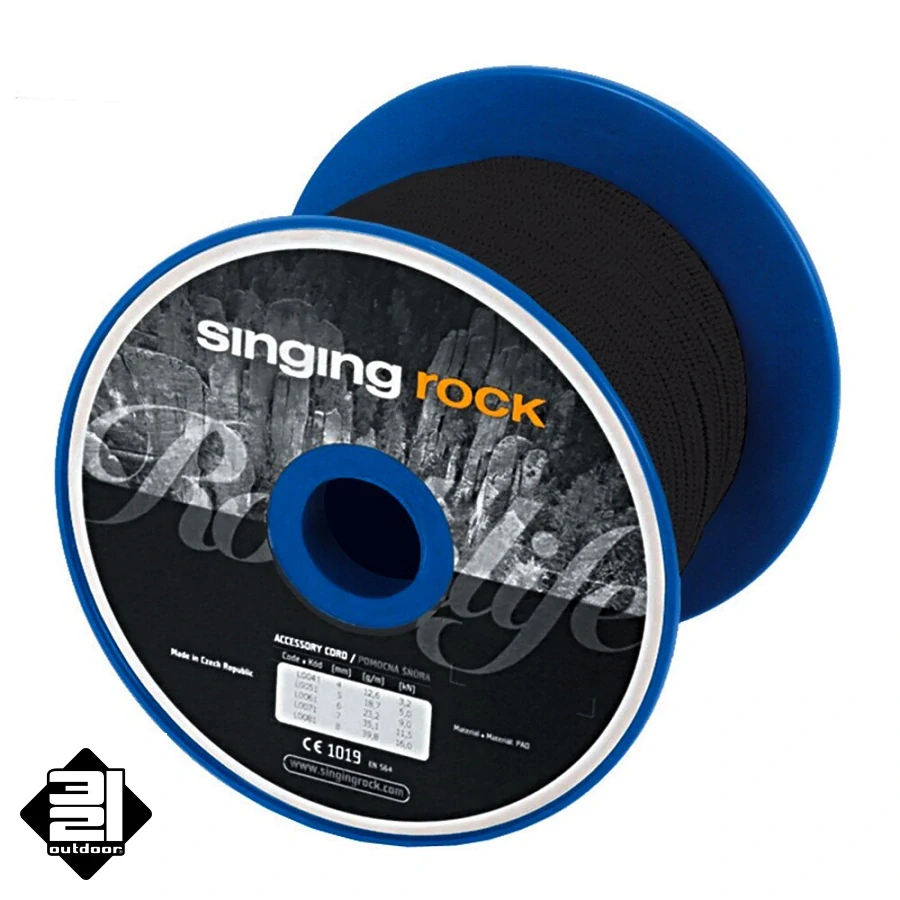Pomocná šňůra Singing Rock černá 5 mm cívka