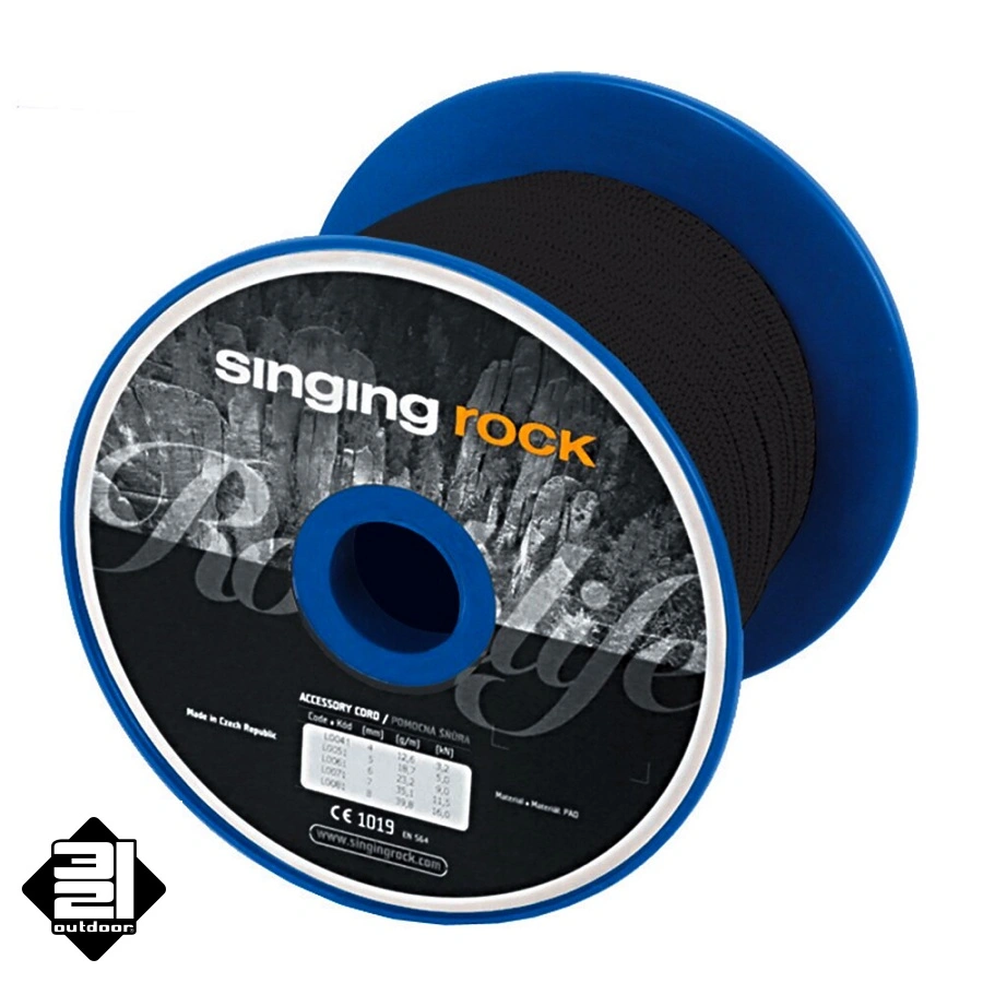 Pomocná šňůra Singing Rock černá 6 mm cívka